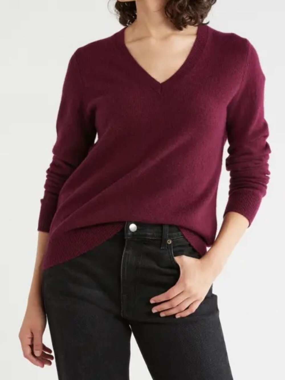 Quince Women's Mongolian Cashmere V-Neck Sweater Size S Rich Burgundy